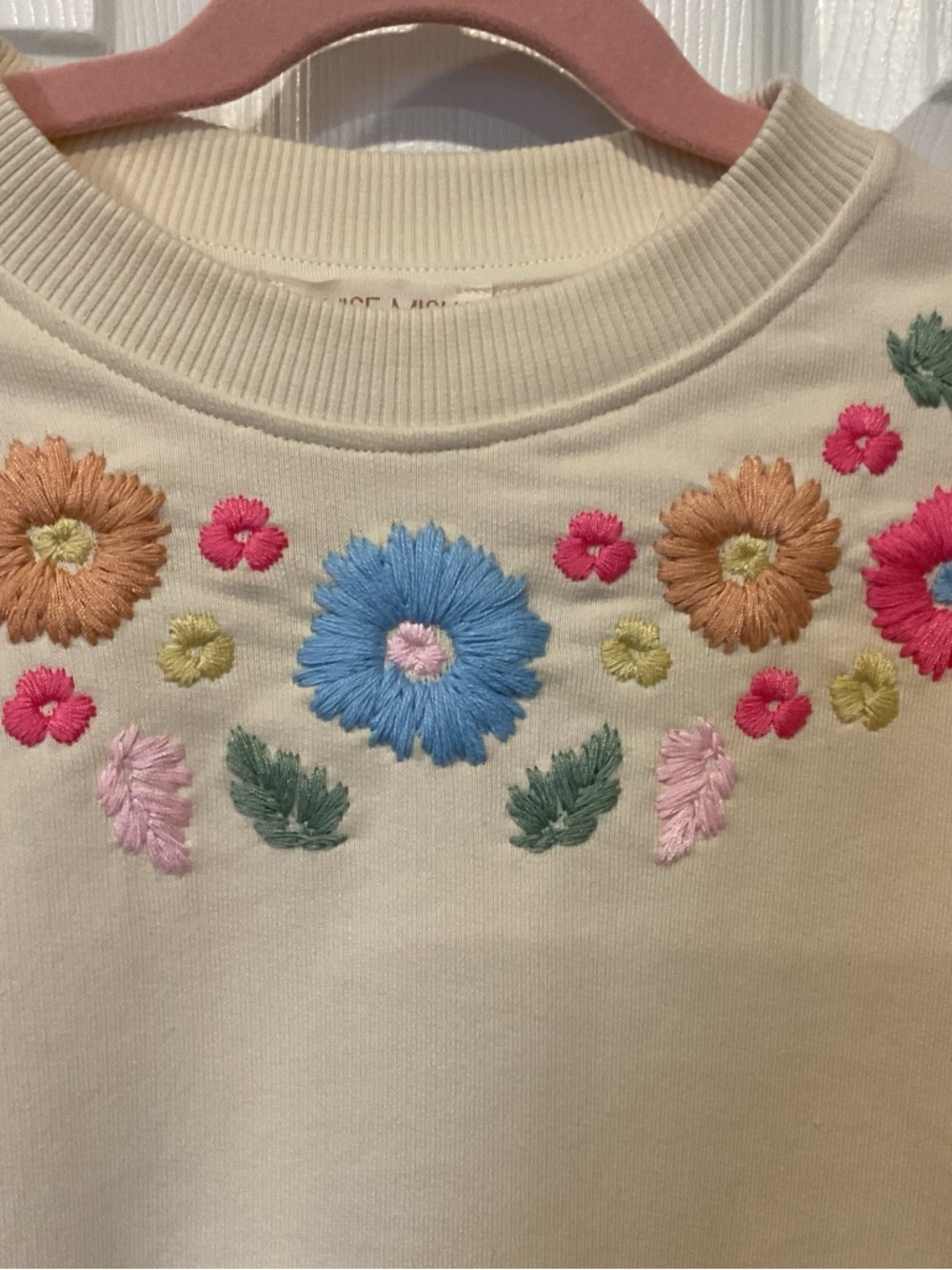 Louise Misha Cream Floral Embroidered Women's Sweater New size 7 100% Cotton